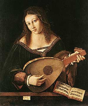 Bartolomeo Veneto, Woman Playing a
                              Lute, 1520